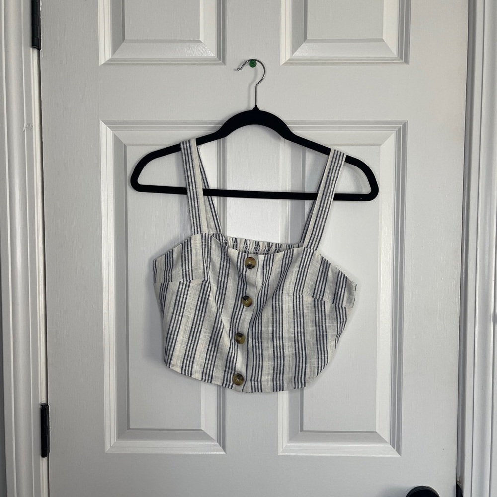 Bershka Striped Button-Front Crop Top